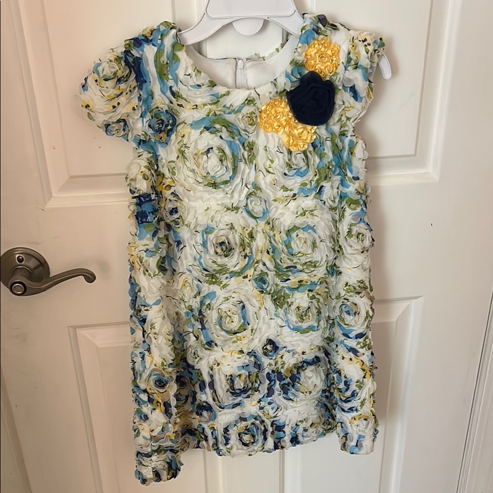 Floral Kids Pippa and Julie dress with Blue and Yellow Accents